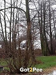 15 pictures - Sexy girl in wet look hotpants pisses in public