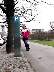 15 pictures - Sexy European has a much needed piss outside