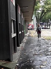 15 pictures - Pretty blonde squats to piss outside in the city