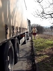 15 pictures - Brunette girl is desperate to piss near a road