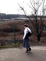15 pictures - Hot secretary pisses on the way home from work