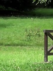 15 pictures - Gorgeous redhead lifts up her leg to pee outside