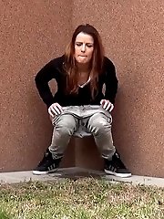 15 pictures - Brunette girl is so desperate to pee outside