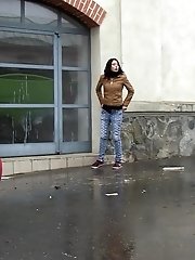 15 pictures - Gorgeous dark haired girl pees in public