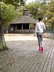 15 pictures - Dark haired babe squats to piss outside