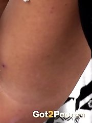 15 pictures - Counter top outdoor pissing for hot Eurobabe