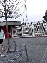 15 pictures - Dark haired girl is watched outside as she pees