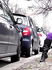 15 pictures - Sexy European has a much needed piss outside