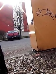 15 pictures - Brunette really needs to piss while outside