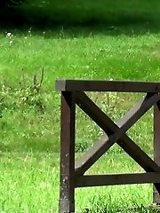 15 pictures - Gorgeous redhead lifts up her leg to pee outside