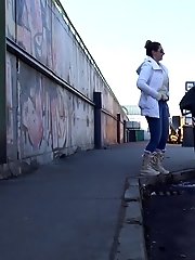 15 pictures - Two girlfriends piss in public next to bus stop