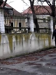 15 pictures - A pretty blonde pulls down her trousers to pee