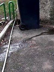 15 pictures - A pretty blonde pulls down her trousers to pee