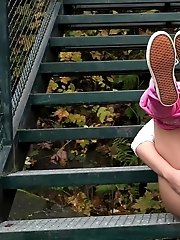 15 pictures - Gorgeous blonde is desperate to piss outside
