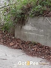15 pictures - Pretty blonde shows her pussy as she pees