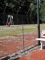 15 pictures - Pretty blonde pisses near the tennis court