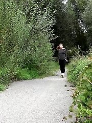 15 pictures - Cute European squatting to pee on a path