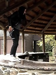 15 pictures - Counter top outdoor pissing for hot Eurobabe