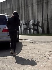 15 pictures - City pissing for stunning black haired babe