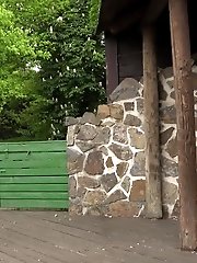 15 pictures - Dark haired babe sprays her piss outside