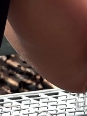 15 pictures - Cute dark haired girl pees in public