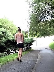 15 pictures - Hot brunette standing to pee against lamp post