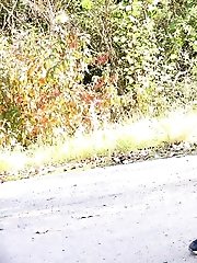 15 pictures - Dark haired babe squats to piss on a road