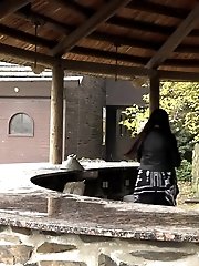 15 pictures - Counter top outdoor pissing for hot Eurobabe