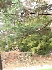 15 pictures - Gorgeous brunette pisses right next to a busy road