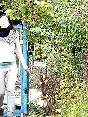 15 pictures - Cute geeky girl in glasses pisses in public