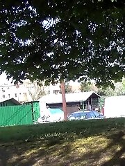 15 pictures - Dark haired woman is filmed pissing by a tree