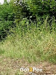 15 pictures - Stunning blonde squatting to pee outside in grass