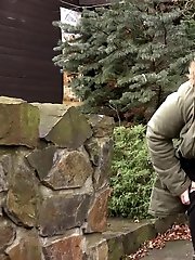 15 pictures - Chubby girl pisses outside on stone step