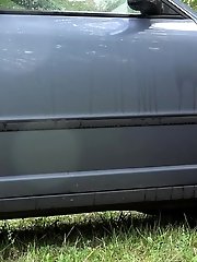 15 pictures - Exotic babe squats behind parked car to piss