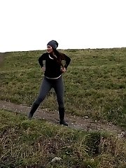 15 pictures - Dark haired babe pisses in the countryside
