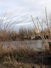 15 pictures - Pretty blonde squatting to pee by the river