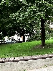 15 pictures - Dark haired babe squatting to pee in the park