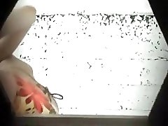 6 movies - Gal in a striped beachwear recorded taking a leak in a private bathroom Part 3