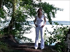 4 movies - Redhead outdoor enthusiast pissing near the lake
