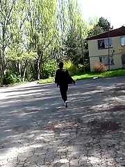 15 pictures - Brunette girl pisses down some concrete steps