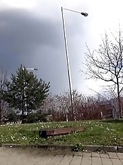 15 pictures - Redhead sprays a messy stream of piss outside