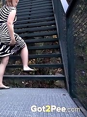 15 pictures - Girl in zebra print dress pisses on some steps