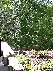 15 pictures - Brunette girl pisses down some concrete steps