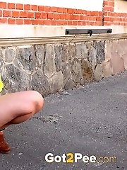 15 pictures - Brunette babe in her own public pissing video