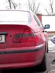 15 pictures - Violette pisses in between two parked cars