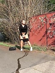 15 pictures - Hot blonde Naomi squats on the road to piss