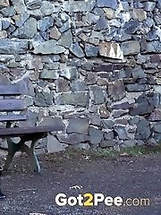 15 pictures - Redhead shows her pussy when she pees