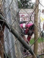 15 pictures - Dark haired girl pisses on a public path