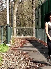 15 pictures - Cute dark haired girl pees in public