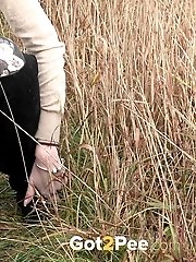 15 pictures - Dark haired babe pisses in the long grass outside